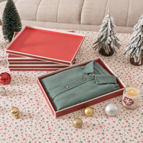 Soul & Lane Festive Red Gift Boxes with Lids (Set of 3) – 13.2 x 9.8 x 1.8 in, Holiday Clothing Boxes