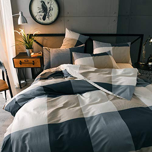 Geometric Checkered Plaid Comforter Set - Soft All-Season Full Bedding