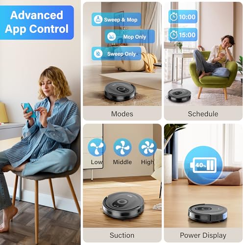 Tikom G8000 Max Robot Vacuum and Mop Combo, 5000Pa Suction, Pet Hair
