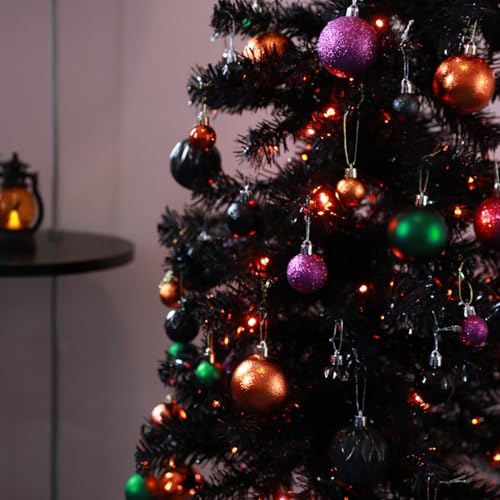 2ft Prelit Black Halloween Tinsel Tree with 35 Orange Lights, Battery-Powered