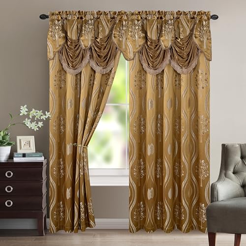 Jacquard Curtain Panel Set with Valance - 54" x 84" (Set of 2) - Taupe