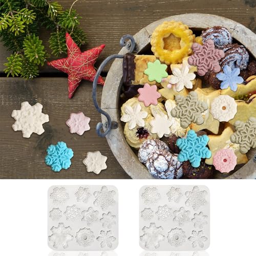 CNYMANY 2-Pack 20-Cavity Snowflake Fondant Molds - Silicone Cake Decorating Tools