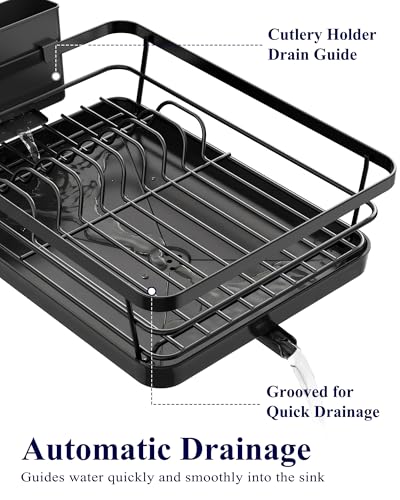 Compact Dish Drying Rack with Drainboard & Cutlery Holder for Kitchen