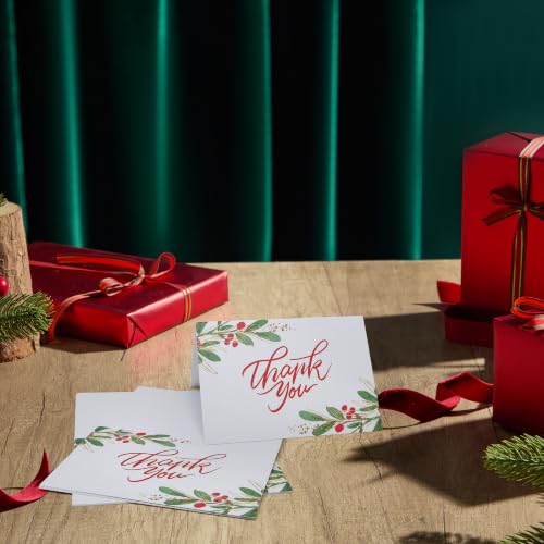 Christmas Thank You Cards with Envelopes 3.5 x 5 In sunken greenery design