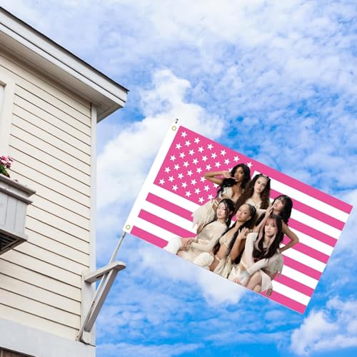 Katseye Pink American Flag Tapestry, 3x5 FT Polyester Wall Hanging