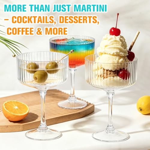12 Pcs 10oz Ribbed Plastic Martini Glasses, Disposable Coupe Cocktail Set
