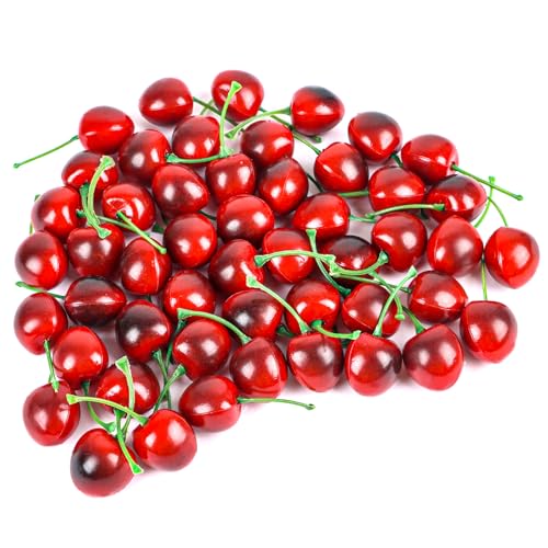 50pcs Artificial Faux Cherries - Lifelike Home Decor & Craft Supply