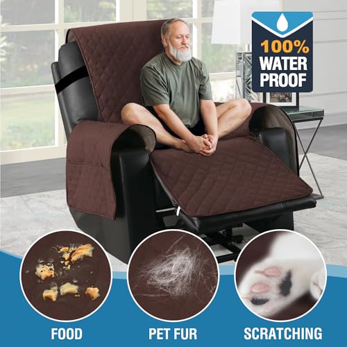 Waterproof Power Lift Recliner Chair Cover with Pockets, Brown