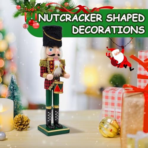 14-Inch Wooden Nutcracker Drummer Figure - Handcrafted Christmas Decor