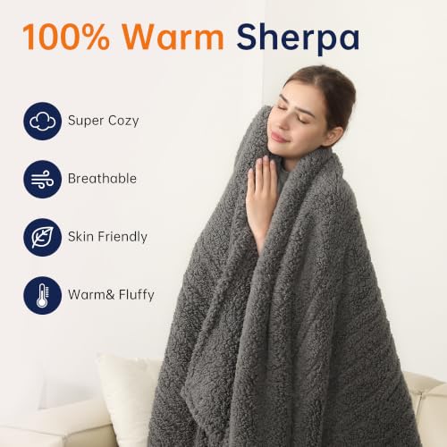 Heated Throw Blanket, 50x60 Inch Soft Sherpa Electric Blanket with 5 Settings
