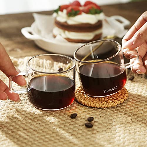 Minimalist Design 6oz Crystal Clear Glass Coffee Cups - Set of 2 for Latte, Tea, Hot Chocolate