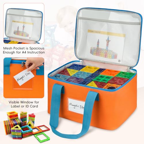 4-Pack Magnetic Tiles Storage Bags with Label Pockets & Mesh Organizer