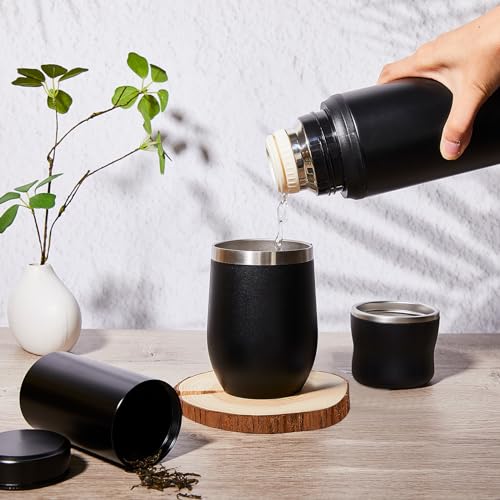 Suclain Black Complete Yerba Mate Kit with 12 oz Gourd and Bombilla, 34 oz Stainless Steel Thermos & Tea Can