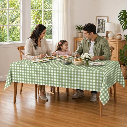 Sage Green Gingham Disposable Tablecloths 54 x 108 Inch (3 Pack)