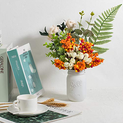 Whaline Artificial Berry Stems 12 Pack Fall Floral Picks and Sprays 5.9 Inch Autumn Orange Berry Twig Stem Branches for Autumn Thanksgiving Harvest Christmas Tree Wedding Holiday DIY Crafts Decoration