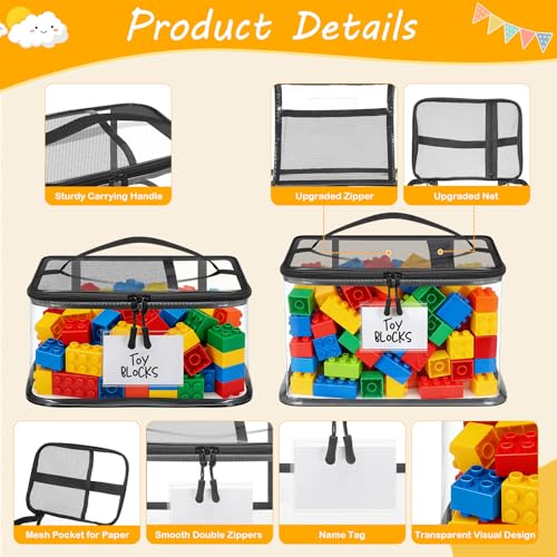 6-Pack Clear Toy Storage Bags with Labels - Waterproof PVC Organizers