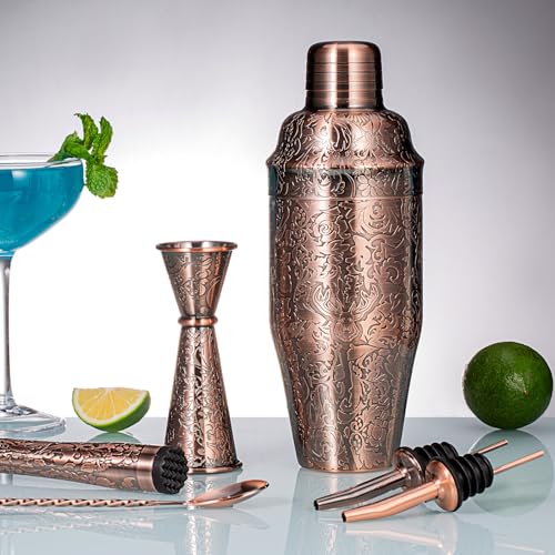 Sky Fish 3D Relief Cocktail Jigger Set Stainless Steel Copper Plated 1/2oz-2oz