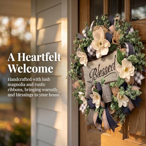 White Floral Front Door Wreath - 22-Inch Farmhouse Porch & Home Decor