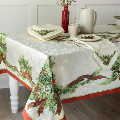Benson Mills Christmas Ribbons Tablecloth 84" x 60" Rectangular Holiday Decor