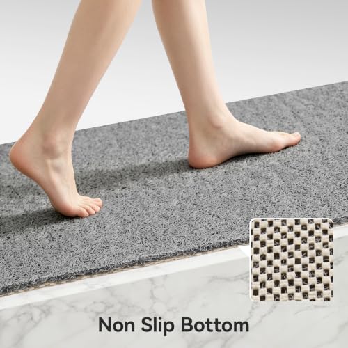 Non-Slip Loofah Shower Mat - 24x16 Inch Quick-Dry PVC Bath Mat, Grey