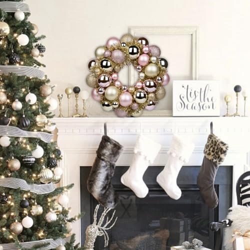 13-Inch Christmas Ball Wreath, Shatterproof Ornament Garland for Holiday Decor
