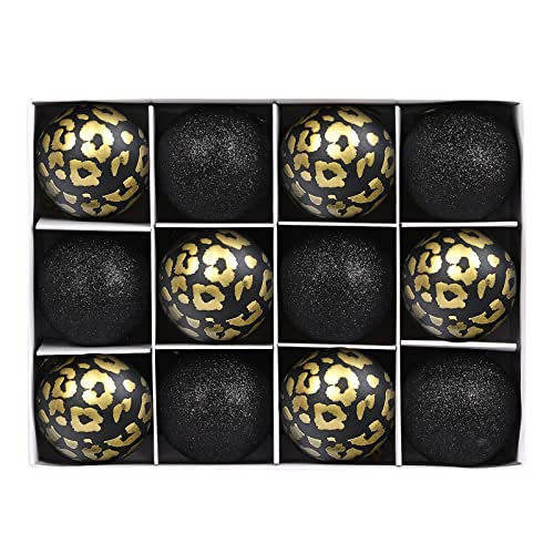 Emopeak Black Gold Leopard Christmas Balls Ornaments - 24 Pack, 2.5 Inch
