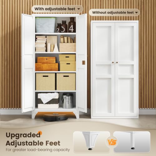 61" Tall Metal Storage Cabinet with 2 Doors & Adjustable Shelves - White