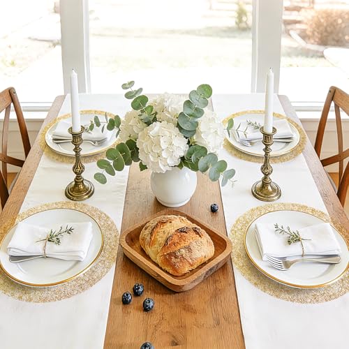 Soleebee 12 Pack Gold Placemats 13 Inch Round Disposable Table Mats - Textured Mesh Charger Doilies for Wedding Party