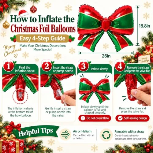 Pinbra Christmas Foil Balloons Kit - Candy Cane, Reindeer, Star & Gift Box Party Decorations