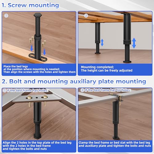 6-Piece Adjustable Bed Support Legs, 7.08-12.5 Inch Steel Center Bed Frame Legs