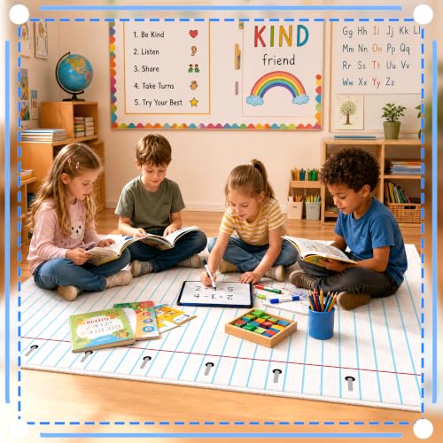 Notebook Lined Kids Area Rug - 3.3 x 4 ft Soft Fluffy Classroom Play Mat