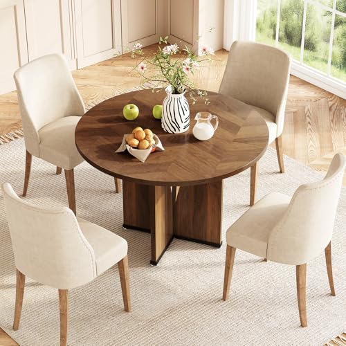 39-Inch Round Dining Table, Rustic Farmhouse Kitchen Table with X-Shaped Base
