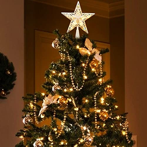 Silver Glitter Lighted Christmas Tree Topper - 3D Double-Sided Star