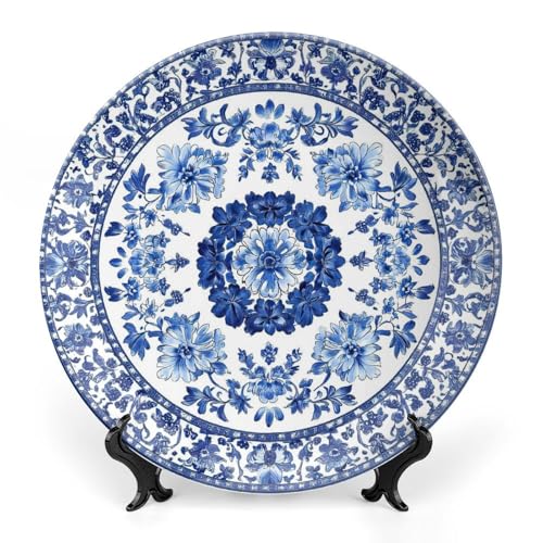 Blue and White Ceramic Decorative Plate - Artistic Porcelain Display Dish