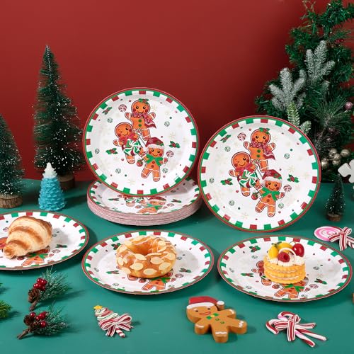 AllReal Christmas Gingerbread Paper Plates 7Inch 48 Pack - Festive Holiday Dessert Plates