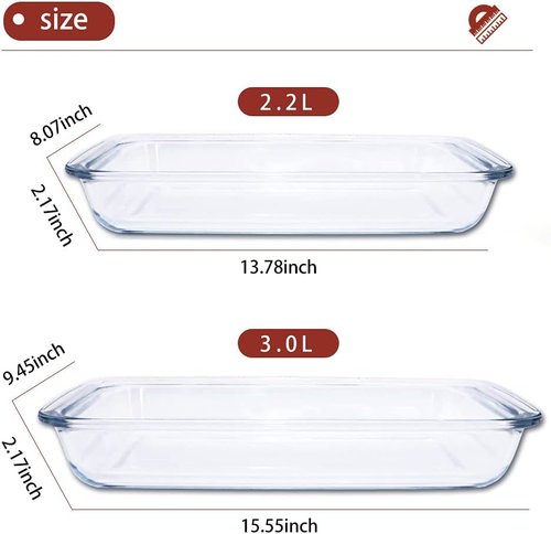 2-Pack Glass Baking Dishes by [Brand Name] - Large Oven & Microwave Safe Borosilicate Bakeware | 102 oz & 75 oz
