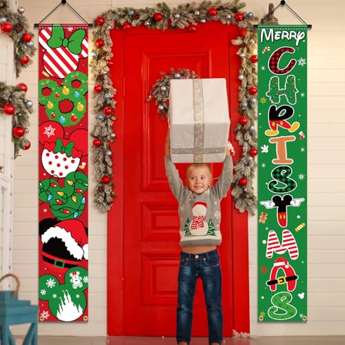 Mouse Christmas Porch Banner 2pc Front Yard Door Sign Decoration