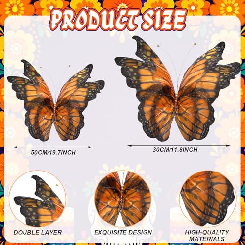 6-Piece Large 3D Monarch Butterfly Decorations for Party and Home Decor
