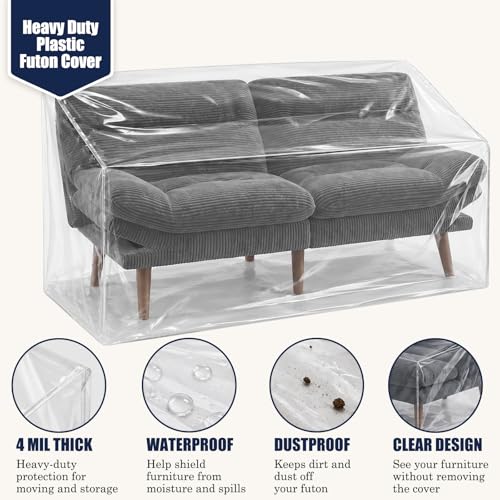 Heavy Duty Clear Futon Couch Cover - Waterproof & Dustproof Protector 73x39x35