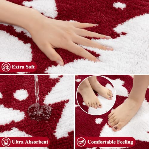 Vaukki Christmas Bathroom Rug Set 2 Pieces, 20'' x 32'' + 20'' x 32'', Non-Slip Microfiber Floor Mats for Holiday Decor
