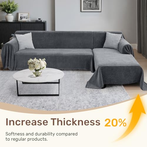 2-Piece L-Shaped Sectional Sofa Cover - Thick Washable Chenille (XL, Dark Gray)