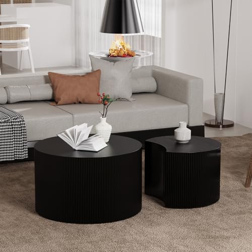 SOUWOFS J Large Set of 2 Modern Nesting Coffee Tables - Space Saving Design