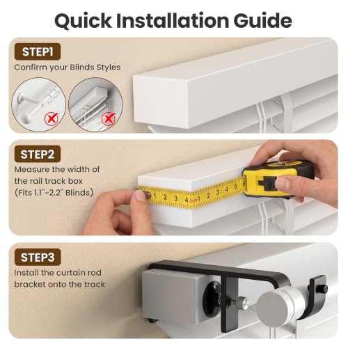 No Drill Curtain Rod Brackets for Outside Mounted Blinds - Set of 3