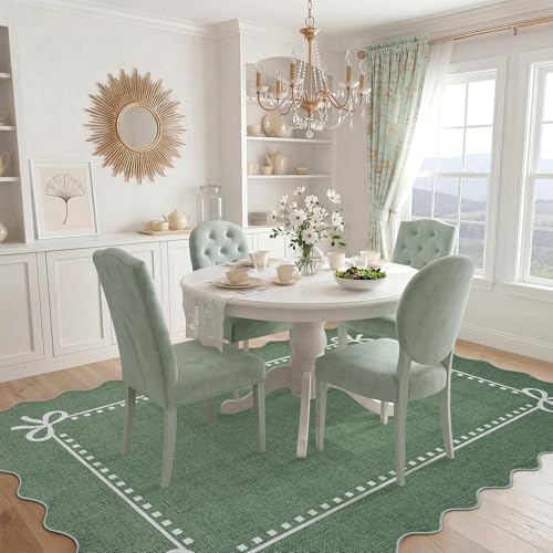 Garvee Green Scalloped Bow Christmas Rug 4x6 Washable Nursery Area Rug