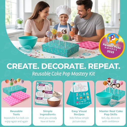 Kids Cake Pop Maker Kit with Reusable Baking Tools and Recipe Cards