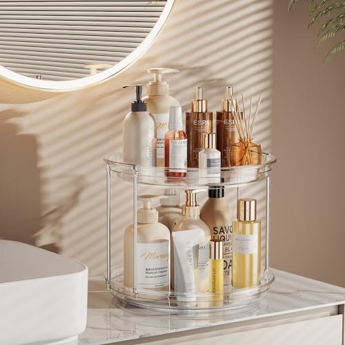 2-Tier Clear Lazy Susan Turntable Organizer - 9.25 Inch Rotating Spice Rack