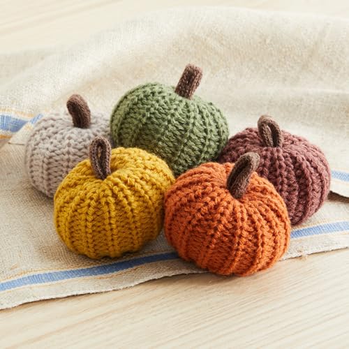 Mini Knit Pumpkins Set of 5, Fall Farmhouse Tier Tray Decor