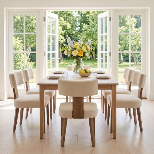 Mid-Century Modern Upholstered Dining Chairs, Set of 2, Beige Linen