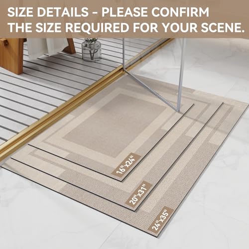 YDKGL Thin Non Slip Bath Mat, 16x24 Absorbent Quick Dry Bathroom Rug with Rubber Backing, Beige