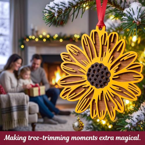 Wooden Sunflower Christmas Ornament - 4 Inch Festive Floral Decor